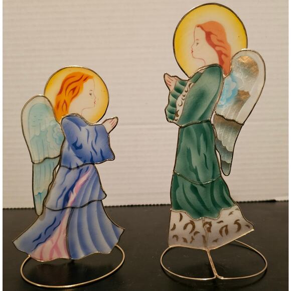 Capiz Shell painted Winged Christmas Praying Angels on Stands. - Picture 6 of 8